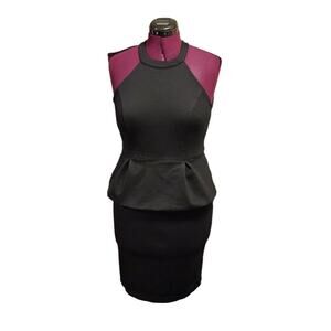 Contemporary Business Casual Peplum Cocktail Minimalist Edgy Black Dress Sz 12